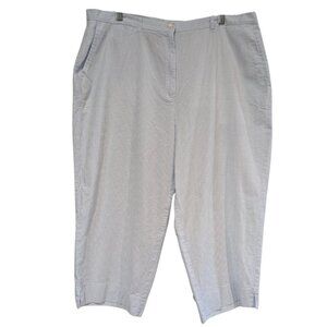 Lauren Ralph Lauren Women's Seersucker Capri Pants, Plus Size 20W, Blue White